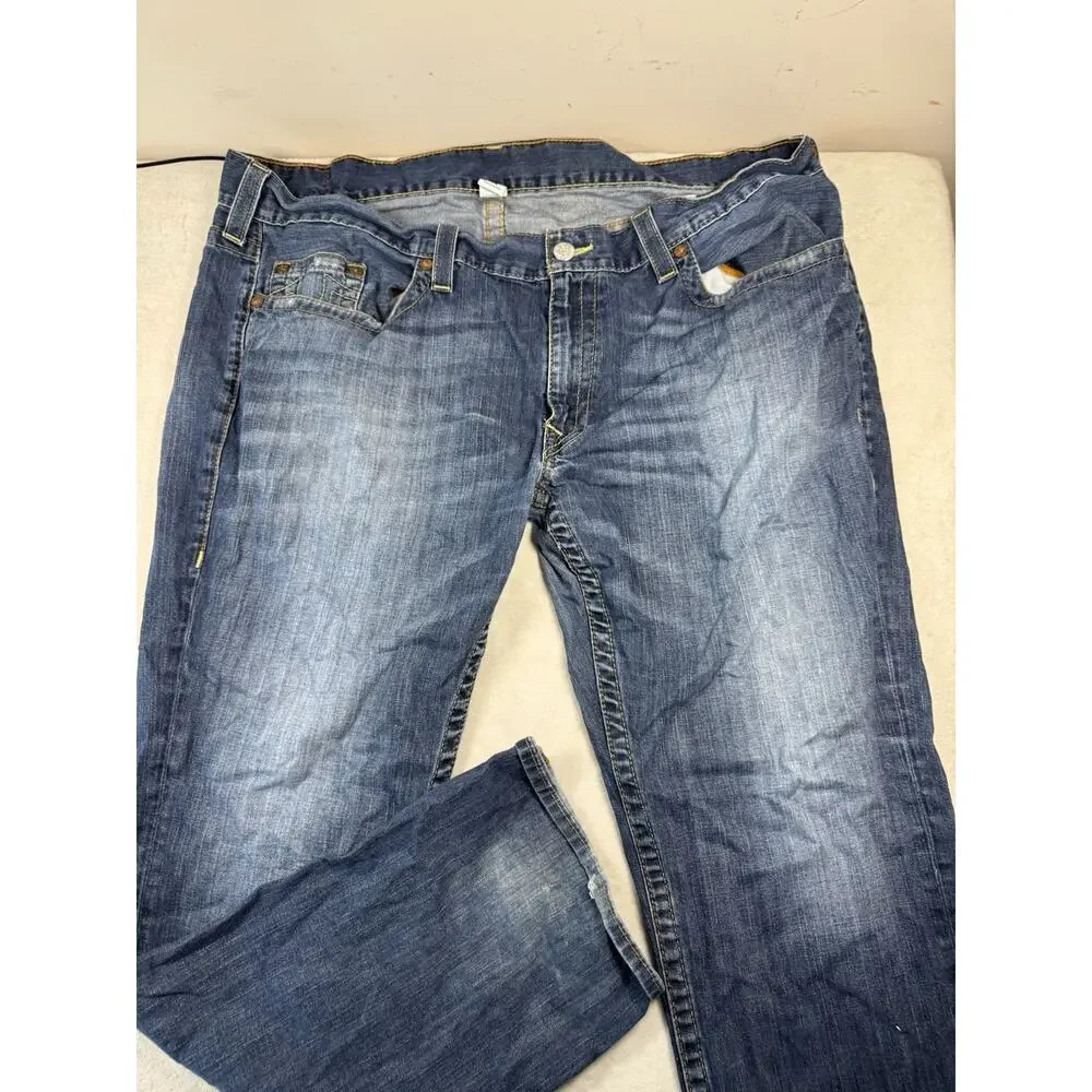True Religion Mens Jeans Size 44 Blue Denim Straight Leg Distressed Y2K